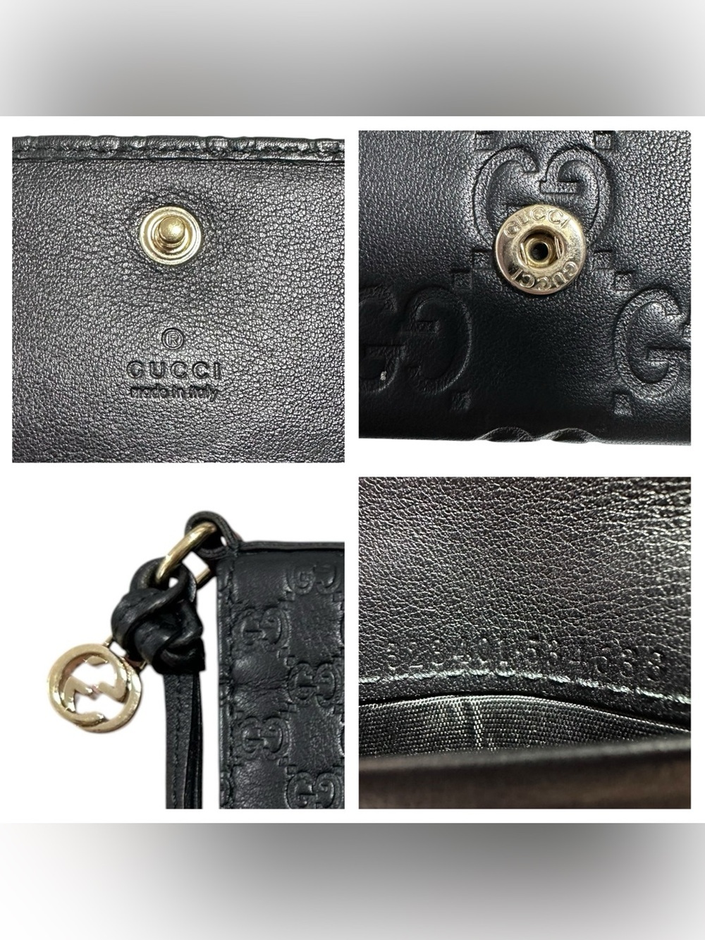 Gucci Black Microguccisima Embossed Monogram Leather & Gold GG Charm Card Holder - Picture 8 of 12